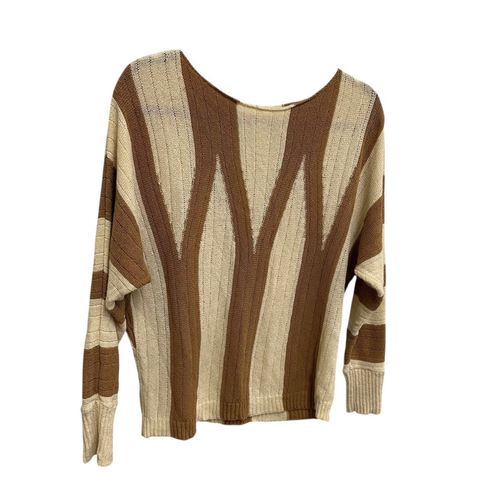 Chico’s Sonia Open Weave Pullover Sweater in cream brown beach coastal Size M - Picture 3 of 11
